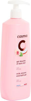 Cosmia gel douche et bain lait hydratant a la rose - flacon avec pompe