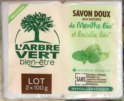 Savon Doux aux extraits de Menthe Bio et Basilic Bio (Lot de 2)