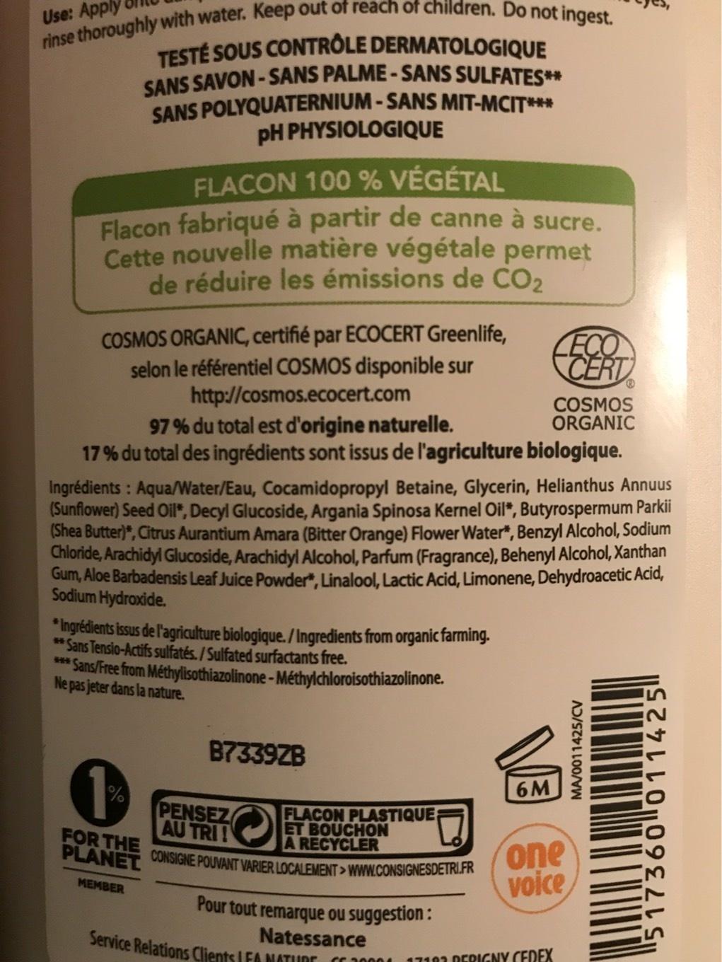 Natessance Gel Douche Argan Fleurs D'oranger