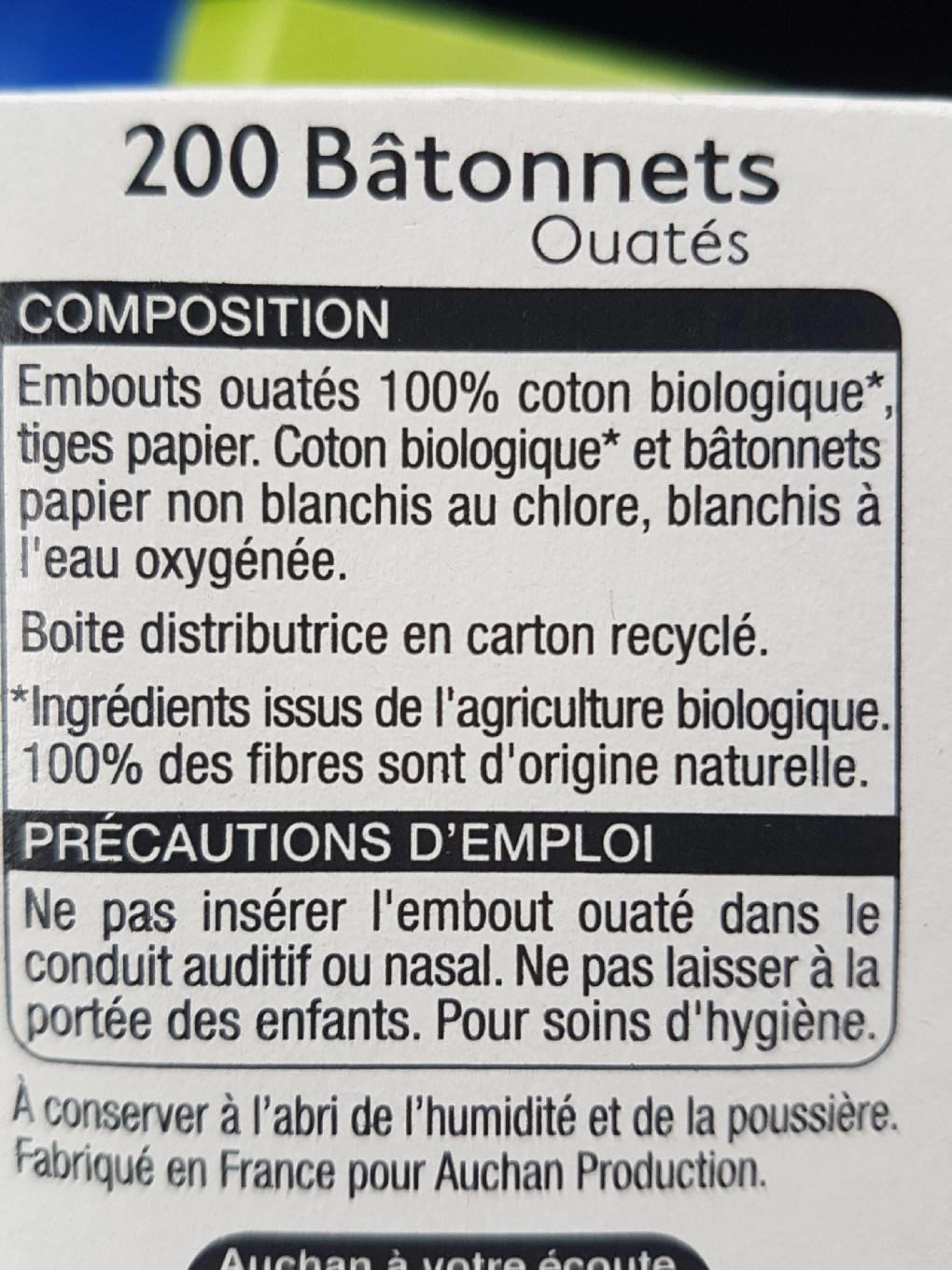 Coton tiges bâtonnets embouts 100% bio