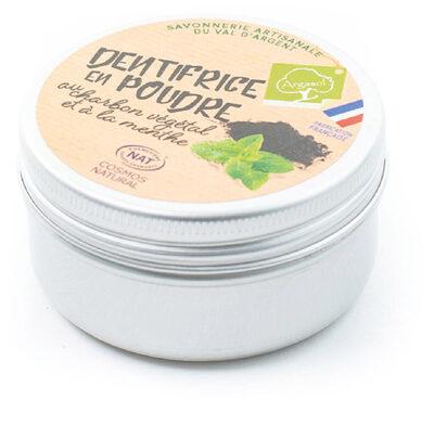 dentifrice en poudre au charbon végétal et à la menthe