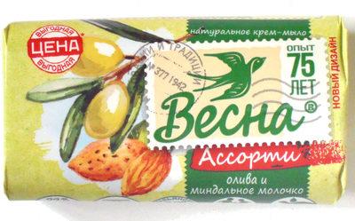 Туалетное крем-мыло «Весна Ассорти» олива и миндальное молочко