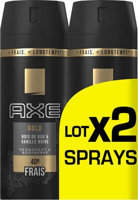 AXE Gold Déodorant Homme Bois de Oud et Vanille Noir 48H Spray Lot 2x150ml