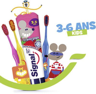 SIGNAL Kit pour Enfants 4 Dentifrices 3-6 ans Fraise Gaga et 3 Brosses à Dents Manuelles Extra Souples 2-6 ans x1