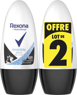 REXONA Déodorant Femme Bille Invisible Aqua 50ml Lot de 2
