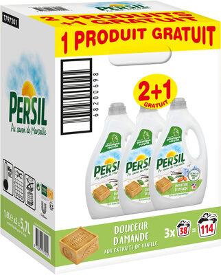 Persil Lessive Liquide Douceur d'Amande aux extraits de Vanille Bio Lot(2+1 Offert)x1.9L - 114 Lavages