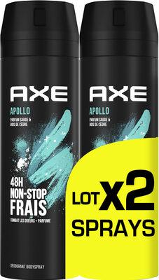 AXE Déodorant Bodyspray Homme Apollo 48h Non-Stop Frais 2x200ml