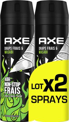 AXE Déodorant Bodyspray Homme Draps Frais & Wasabi 48h Non-Stop Frais 2x200ml