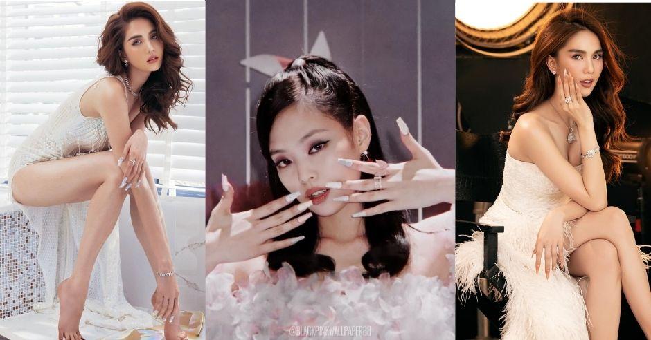 Bắt trend nails dài đính đá, Ngọc Trinh chẳng kém cạnh BLACKPINK