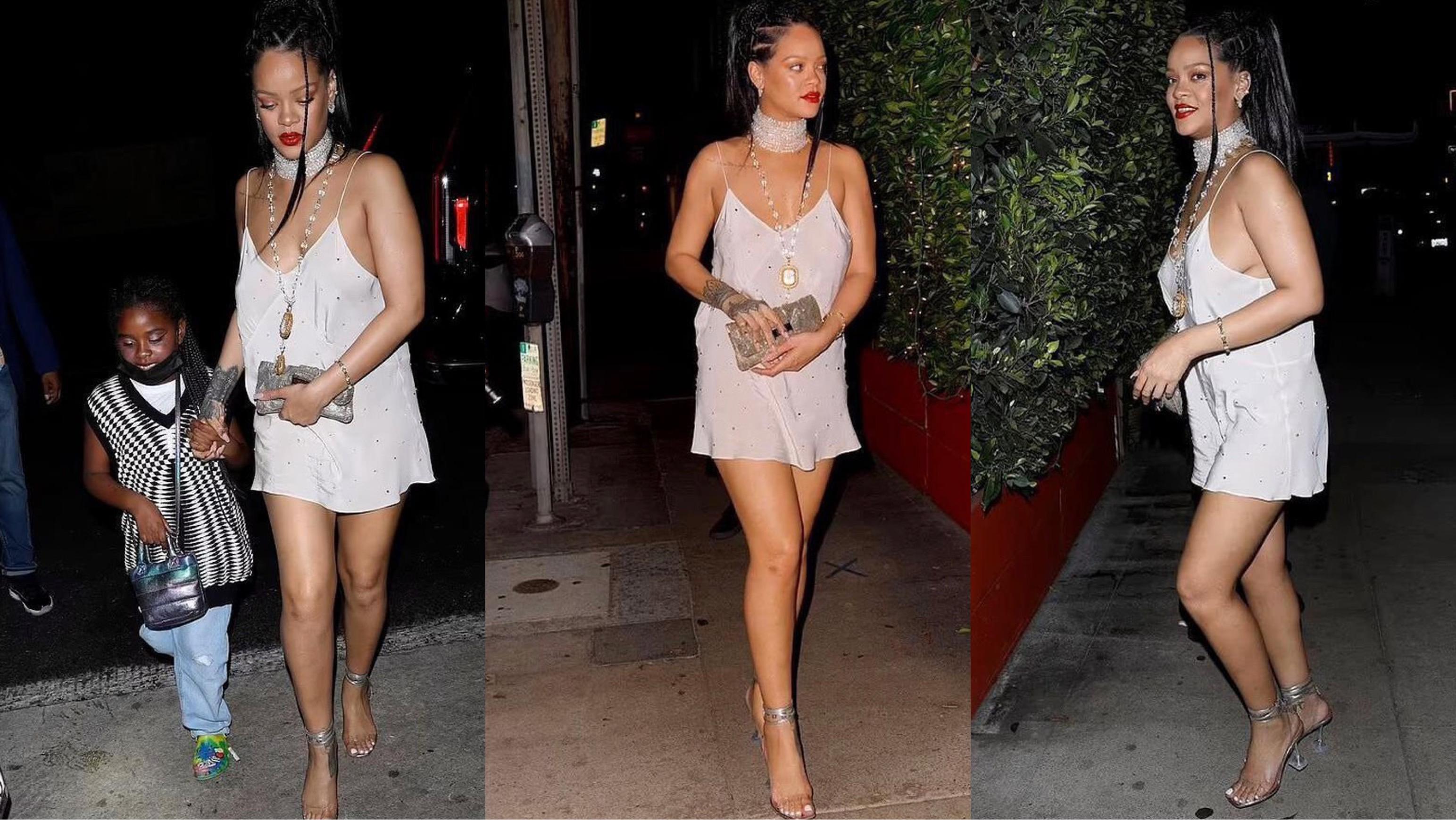 Táo bạo như Rihanna: Diện mốt váy ngủ "quên" nội y xuống phố để đi ăn tối