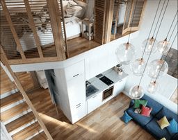 Căn hộ nhỏ với phòng ngủ kín đáo mà thoáng đãng nhờ tường bằng cửa chớp