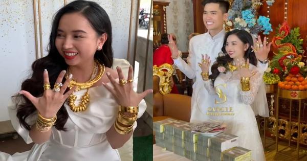 Số hồi môn bằng cả một gia tài của cô dâu Sóc Trăng: 20 cây vàng đeo trĩu cổ, tiền mặt trải đầy bàn