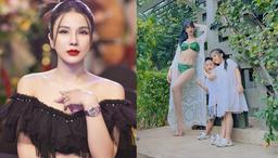 Diệp Lâm Anh đăng ảnh cùng con, đôi chân dài miên man, cơ bụng 11 mới là tâm điểm