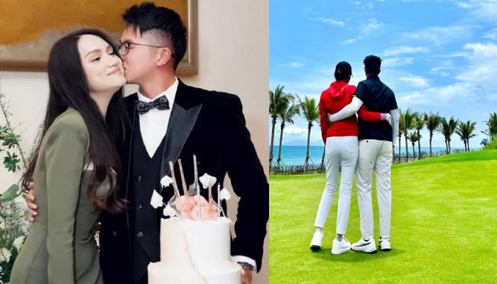Matt Liu "nương tựa" Hương Giang ở sân golf, netizen hóng đám cưới
