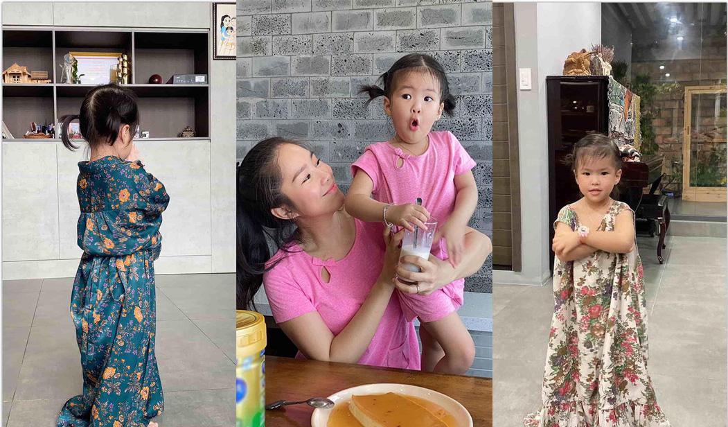Góc sáng tạo: Lê Phương “stylist” đầm hoa cho con gái 2 tuổi từ áo của mình