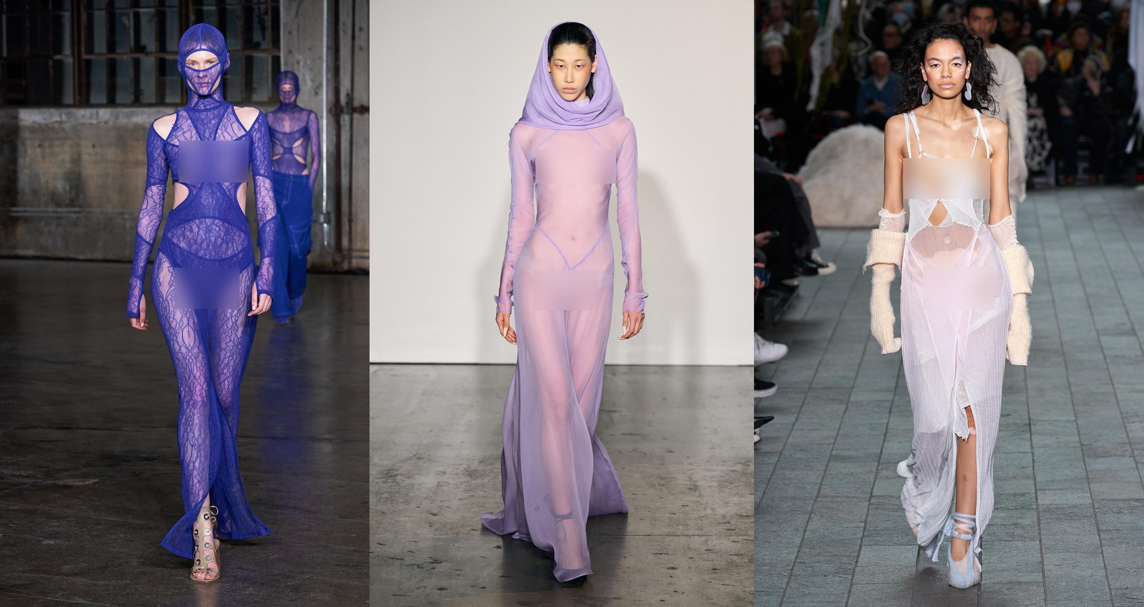 Thiết kế xuyên thấu, cắt xẻ không nội y trở thành điểm nhấn của Tuần lễ thời trang Thu Đông 2022