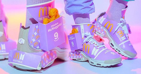 Đôi giày sneakers được trang trí bằng giấy gói bữa ăn của BTS