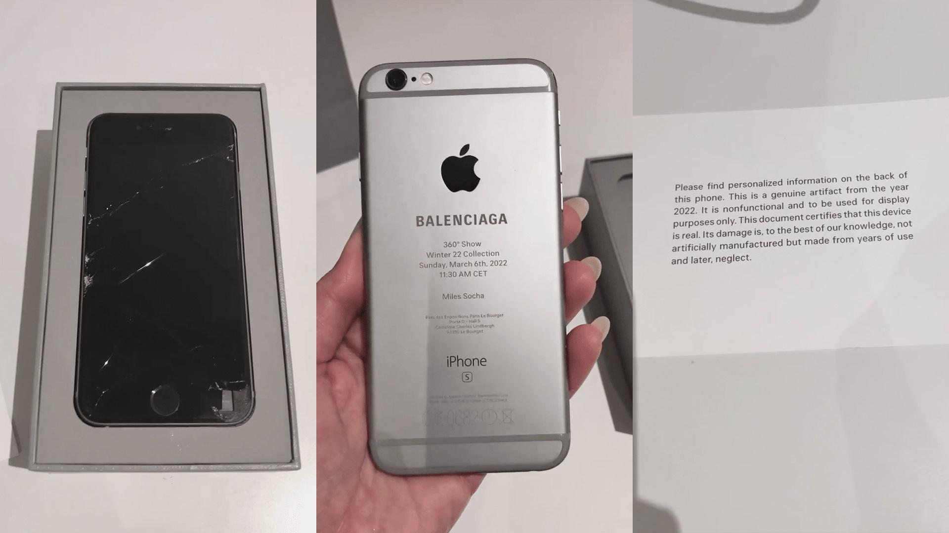 Balenciaga gửi thiệp cho khách mời bằng một chiếc iPhone 6s vỡ nát