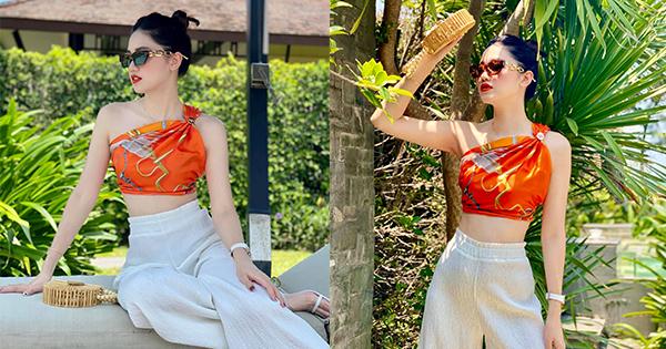 Á hậu Thanh Tú bầu 5 tháng vẫn diện croptop khoe eo