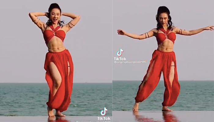 Angela Phương Trinh đăng clip múa bụng bốc lửa trên TikTok, lộ rõ cơ bụng 6 múi săn chắc