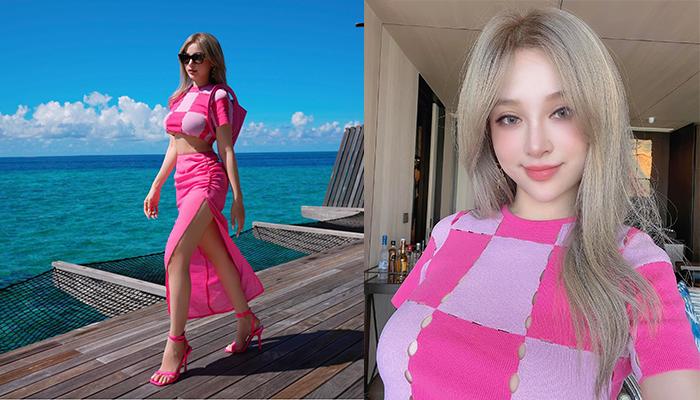 Huyền Baby check-in Maldives, vòng 1 nảy nở trong chiếc áo giống Jennie (BLACKPINK) là tâm điểm