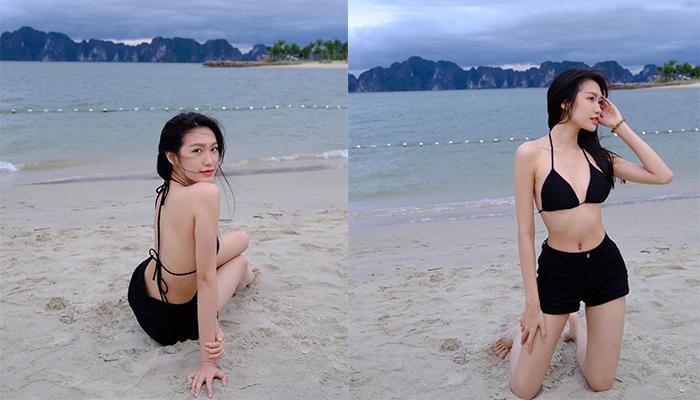 Bạn gái Đoàn Văn Hậu diện áo tắm, khoe eo 55 cm trên bãi biển