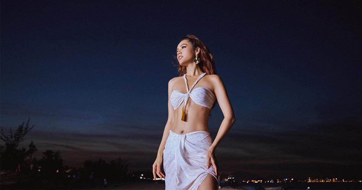 Á hậu Hoàng My đẹp như nữ thần khi diện áo tắm chấm thi người đẹp biển