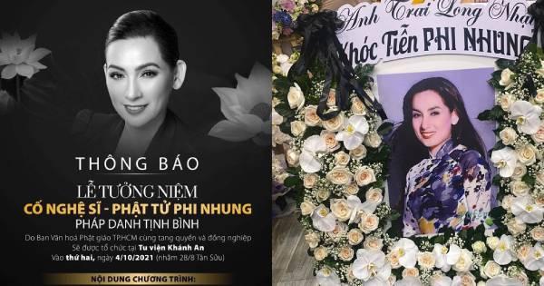 Thông tin chính thức về lễ tưởng niệm của ca sĩ Phi Nhung