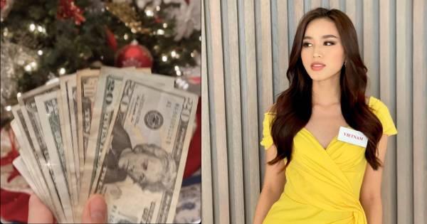 Hoa hậu Đỗ Thị Hà khoe quà Giáng sinh ở Mỹ là cả xấp tiền đô