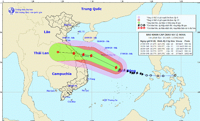 Bão số 5 sẽ gây mưa lớn ở miền Trung vào chiều 17/9