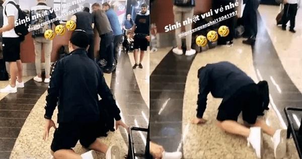 Trong ngày sinh nhật, Quang Hải bị bắt quỳ giữa sân bay