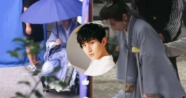 Thành Nghị ngồi xe lăn trên phim trường "Trầm Vụn Hương Phai"