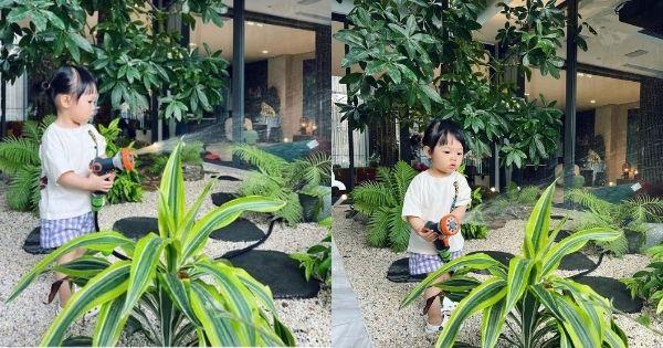 Sinh ra ngậm thìa vàng, Suchin nhà Cường Đôla vẫn chăm làm việc nhà từ bé, hết rửa xe đến tưới cây