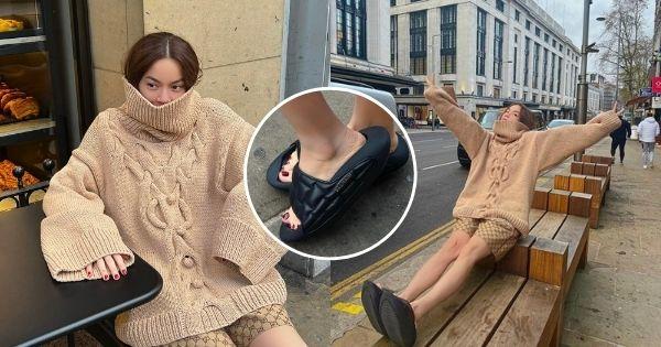 Hà Hồ diện quần ngắn dép lê dạo phố London, mặt thì đôi mươi nhưng gót chân đúng tuổi U40 rồi