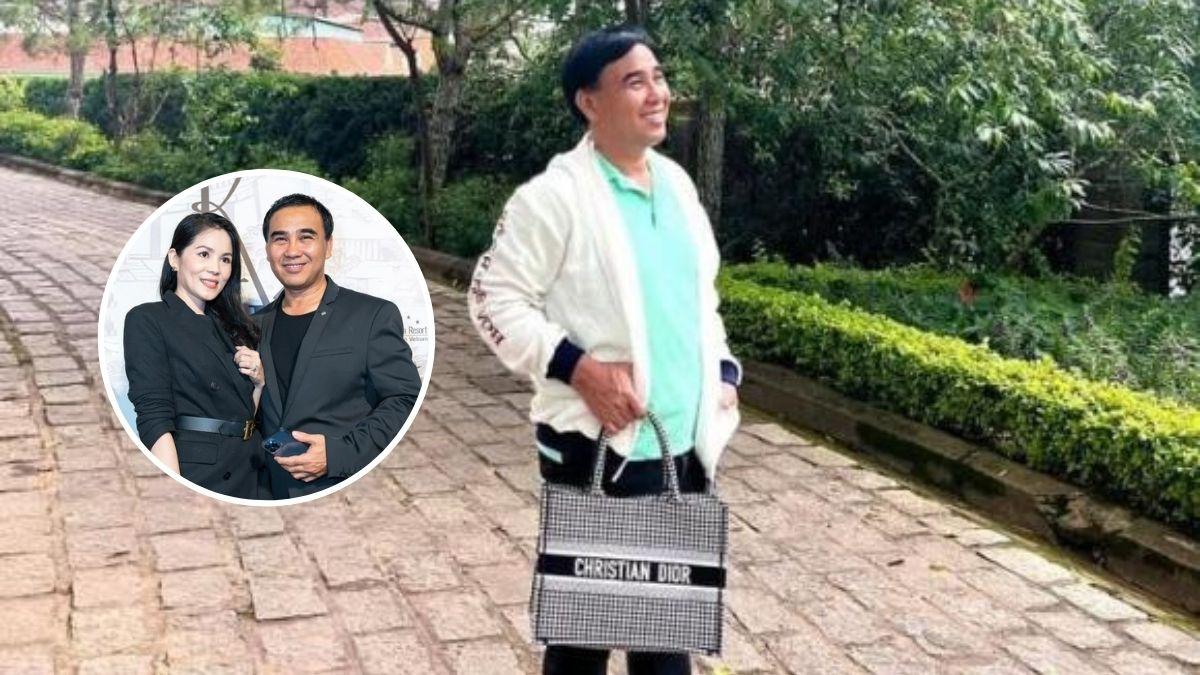 Quyền Linh dép tổ ong, áo quần xộc xệch cầm túi hiệu đứng ngoài đường chờ vợ