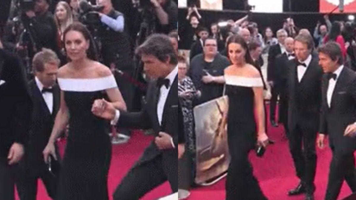 Công nương Kate được Tom Cruise dìu tay lên thảm đỏ nhưng biểu cảm của cô mới chiếm spotlight
