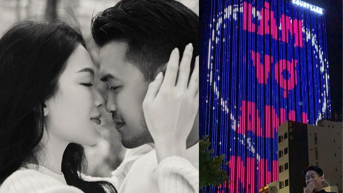 Phillip Nguyễn cầu hôn online với Linh Rin bằng màn hình LED cỡ lớn của tòa nhà cao ốc