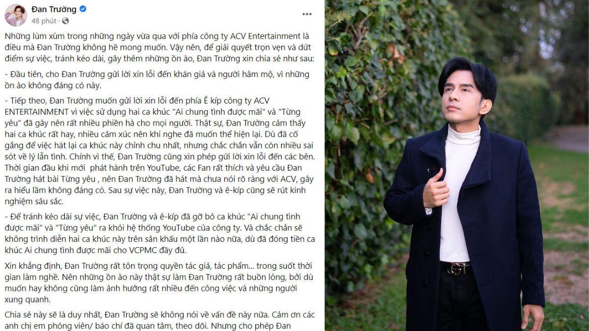 Đan Trường chính thức xin lỗi giữa ồn ào "hát chùa"