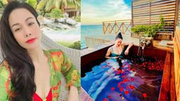 Nhật Kim Anh ngâm mình trong bồn tắm lộ thiên, trễ nải ở tuổi U40