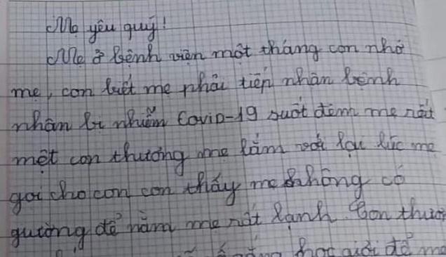 Cảm động với bức thư con gái gửi mẹ đang ở tâm dịch Hải Dương