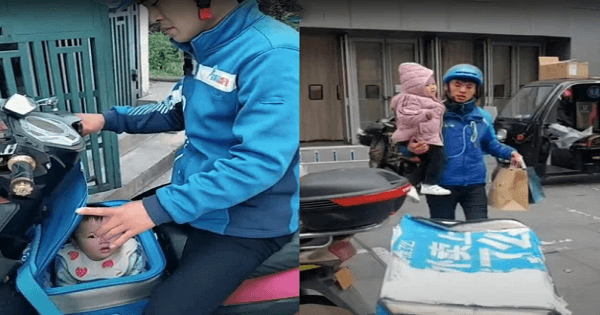 Cảm động với câu chuyện nam shipper cho con gái 6 tháng tuổi vào thùng rồi chở đi giao hàng mỗi ngày