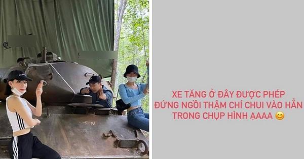 Sợ bị chỉ trích khi chụp ảnh với xe tăng, Chi Pu vội vàng đính chính