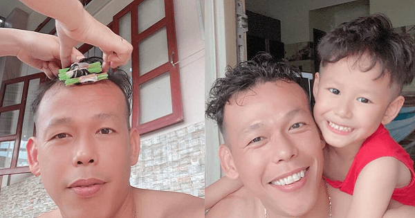 "Ông chú" thủ môn Tấn Trường khoe kiểu tóc độc nhờ bàn tay khéo léo của vợ
