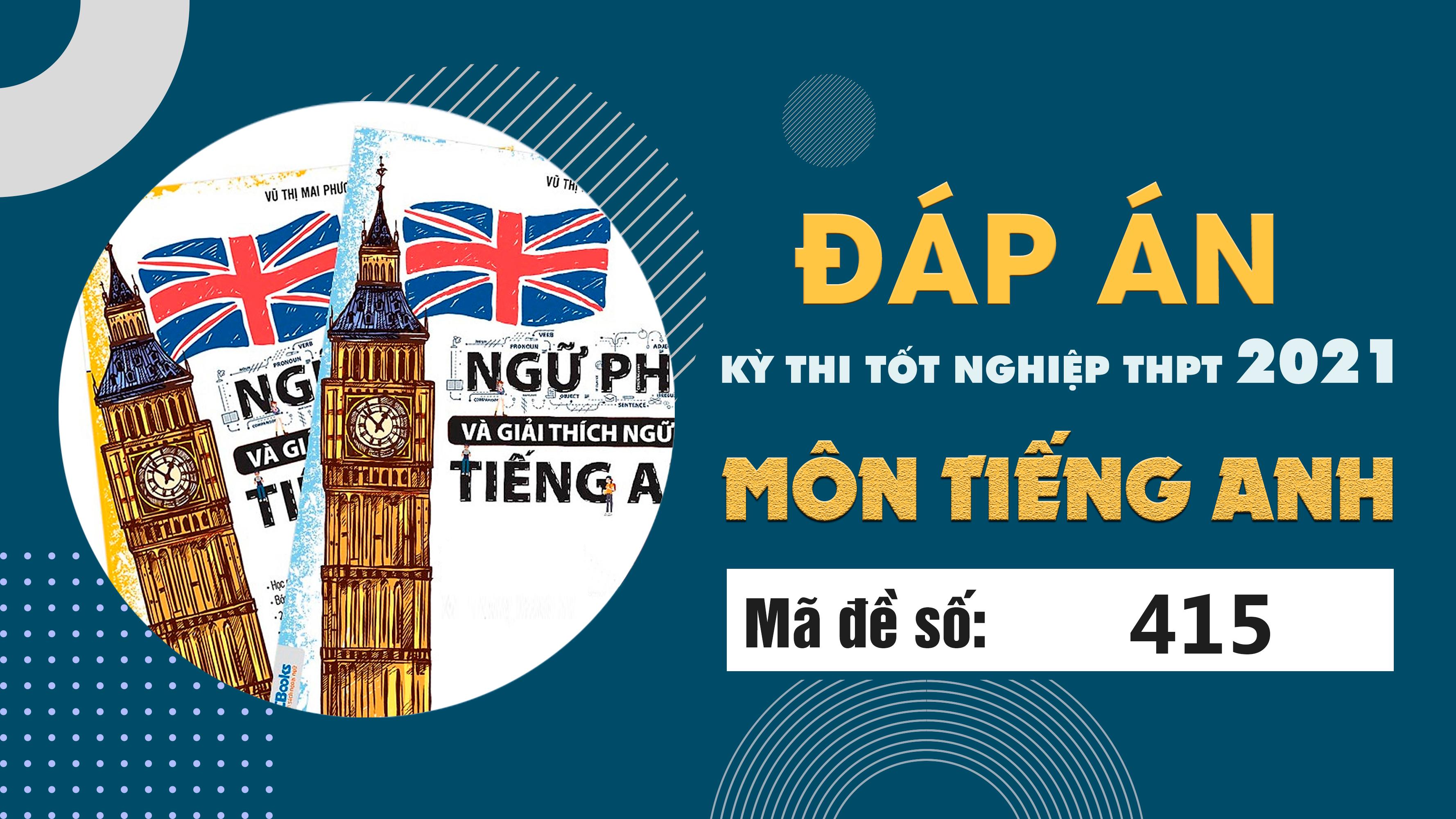 Đáp án đề thi môn Tiếng Anh mã đề 415 THPT Quốc gia lần 1 năm 2021