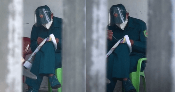 Chiến sĩ trực chốt ngồi tréo chân, tỉ mỉ thêu tranh chữ thập nóng trên MXH