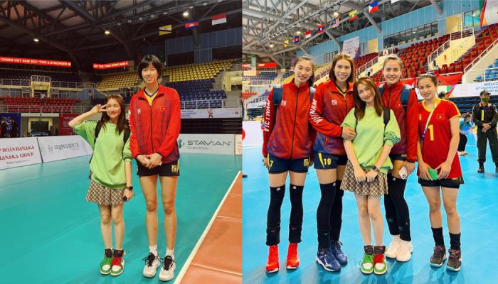 Hòa Minzy như người tí hon khi đứng cạnh nữ VĐV bóng chuyền cao 1m93