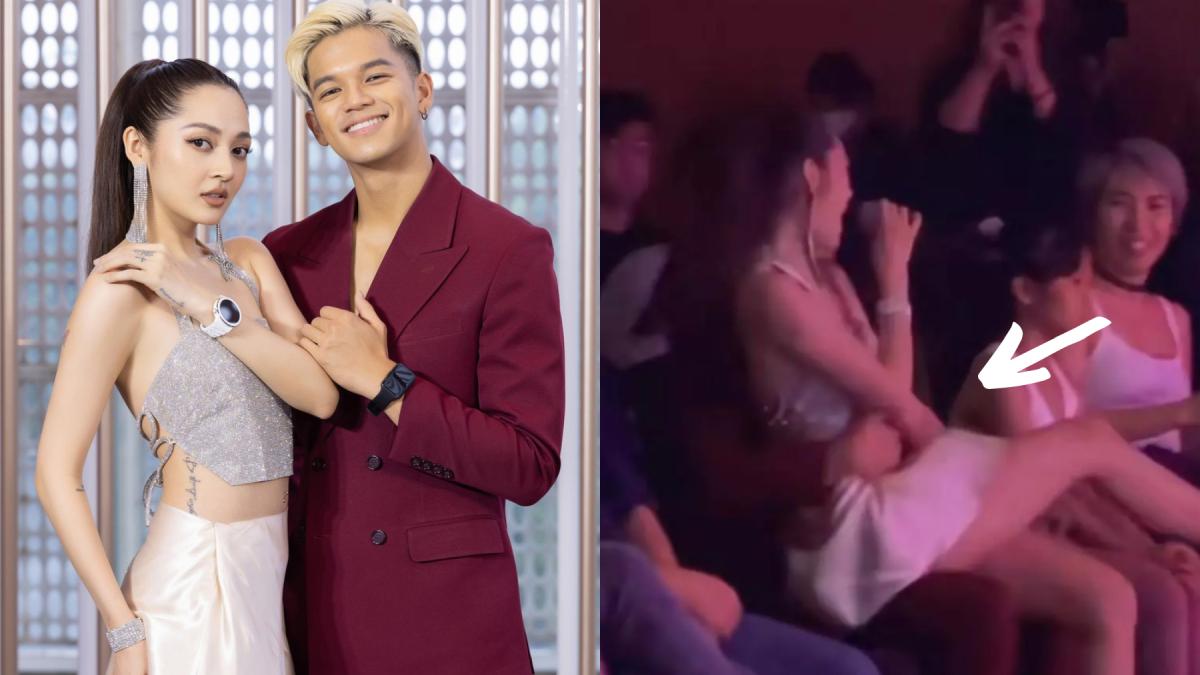 Bảo Anh vô tư ngồi lên đùi Trọng Hiếu, nam ca sĩ đáp lại bằng “bàn tay hư hỏng”