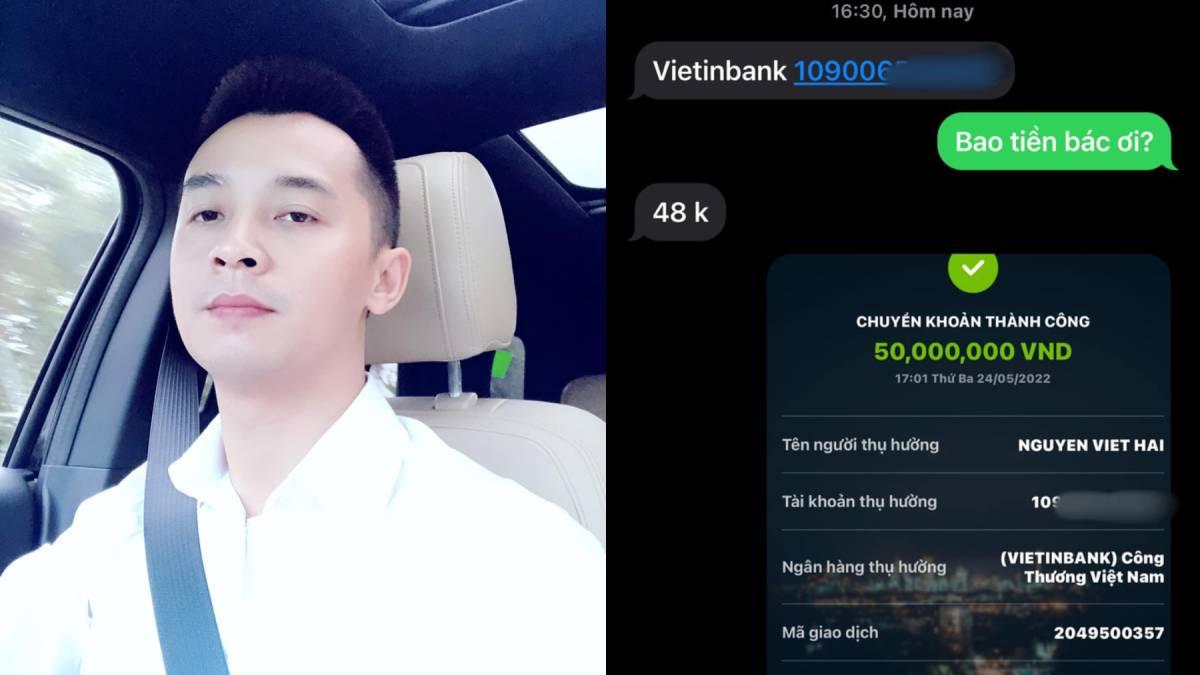 Ông xã Hằng Túi gọi taxi hết 48 ngàn, hào phóng trả luôn 50 triệu