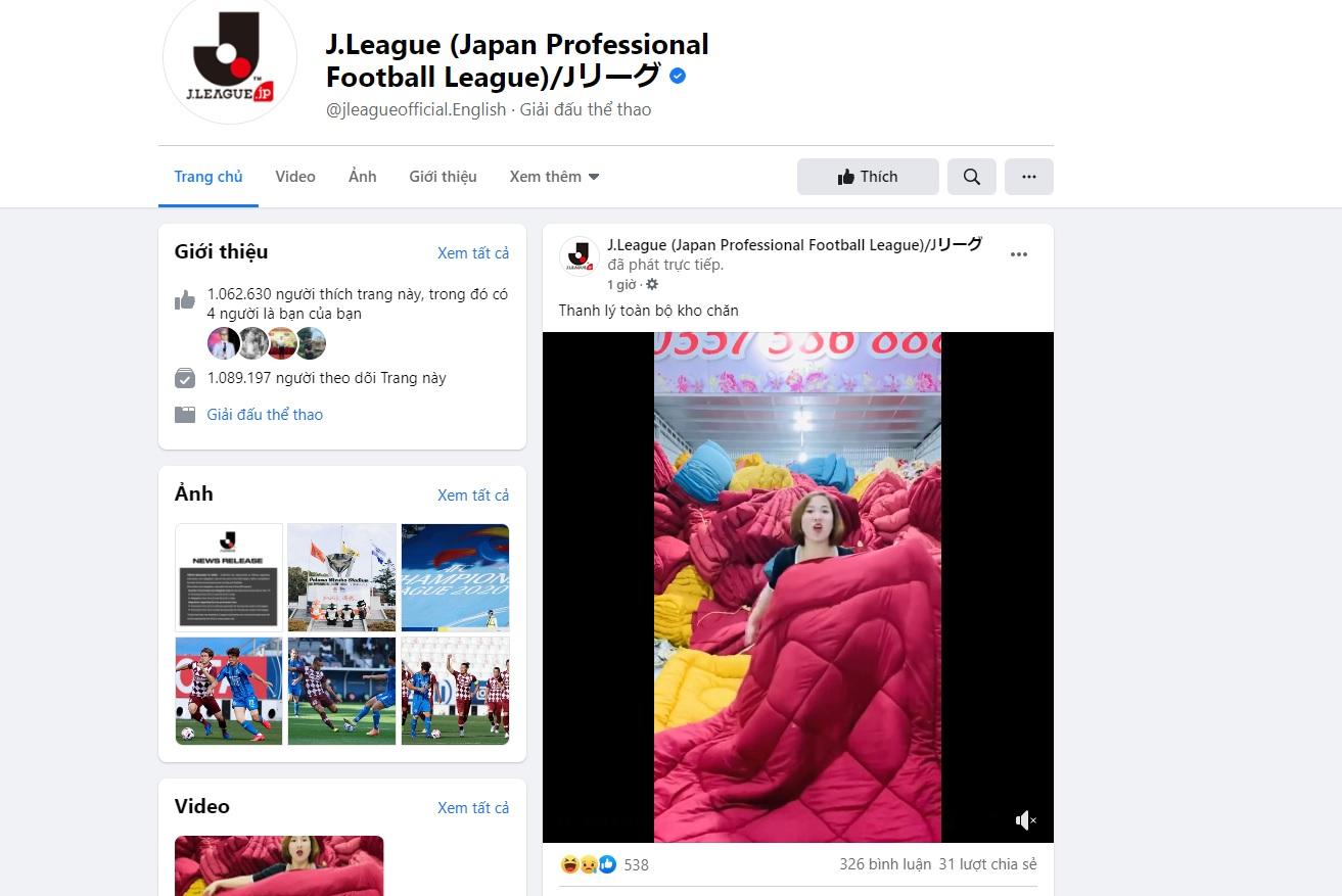 Fanpage giải bóng đá Nhật Bản bị hack để livestream bán hàng qua mạng