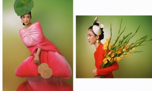 Trình Mỹ Duyên khai xuân Tân Sửu với lá sen, nón lá, tò he